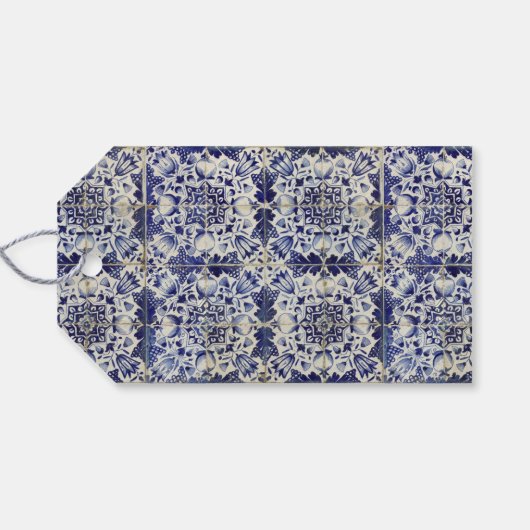  Geometrisch Blauw-heuppatroon Cadeaulabel (Achterkant Horizontaal)