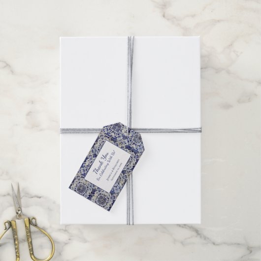  Geometrisch Blauw-heuppatroon Cadeaulabel (Met Touw)