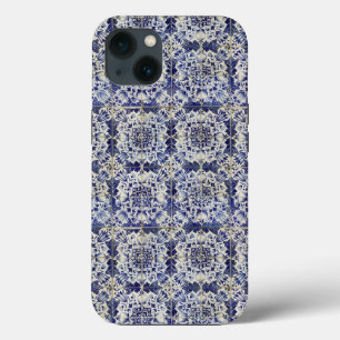 Geometrisch Blauw-heuppatroon iPhone 13 Hoesje