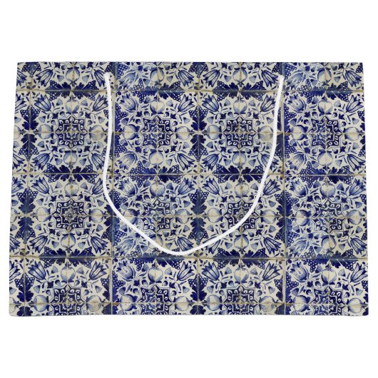  Geometrisch Blauw-heuppatroon Groot Cadeauzakje (Voorkant)