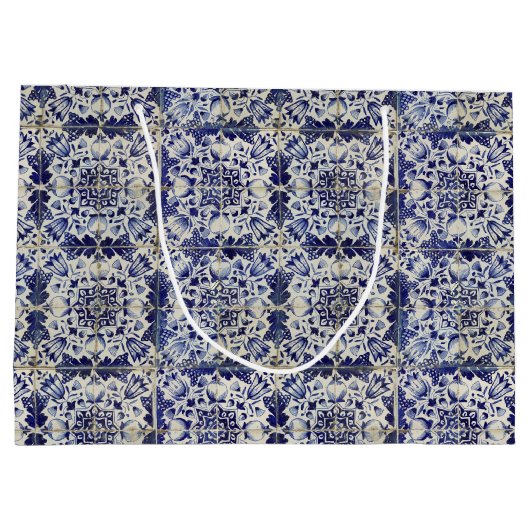  Geometrisch Blauw-heuppatroon Groot Cadeauzakje (Achterkant)