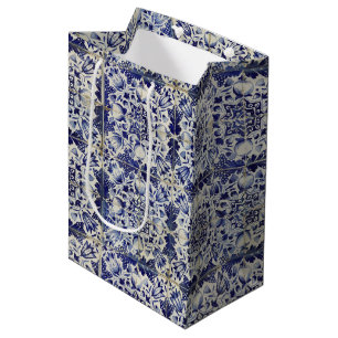 Geometrisch Blauw-heuppatroon Medium Cadeauzakje