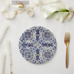 Geometrisch Blauw-heuppatroon Papieren Bordje