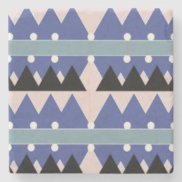 Geometrisch Blauw Roze Zwart Blauwgroen Patroon Stenen Onderzetter