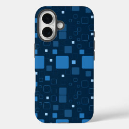Geometrisch blauw vierkant patroon iPhone 16 hoesje