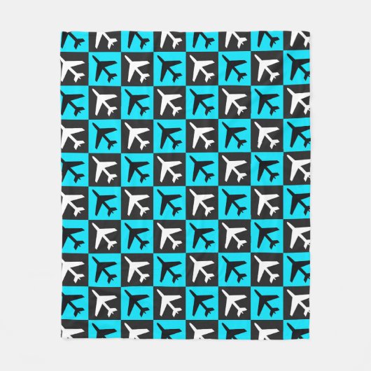 Geometrisch Blauw Zwart Luchtvaart Jets Vliegtuig Fleece Deken (Voorkant)
