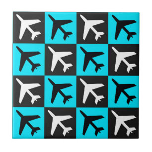 Geometrisch Blauw Zwart Luchtvaart Jets Vliegtuig Tegeltje