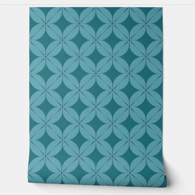 Geometrisch Blauwgroen en blauw patroon Behang (Afrollen)