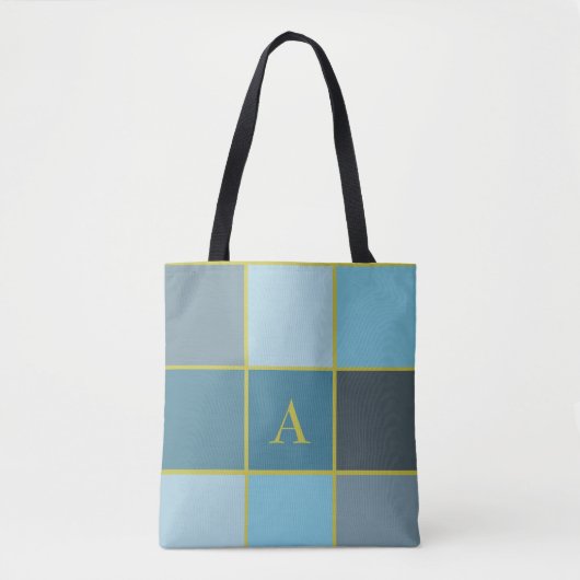 Geometrisch blauwgroen monogram draagtas (Voorkant)