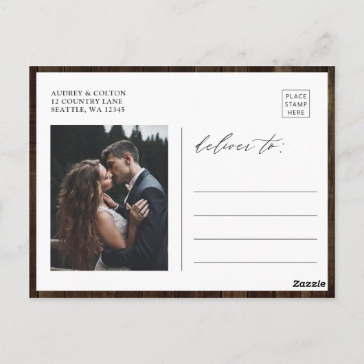 Geometrisch bloemenrustiek hout Dank u foto Briefkaart (Achterkant)