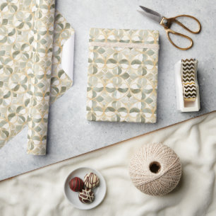 Geometrisch bloemmotief patroon in aardse tonen cadeaupapier