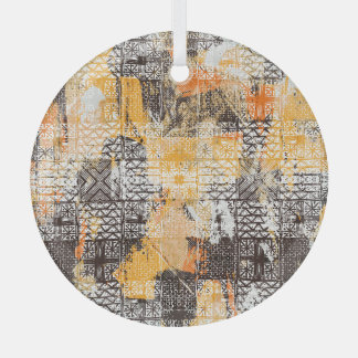 Geometrisch Boho-tribaal noodpatroon Glas Ornament