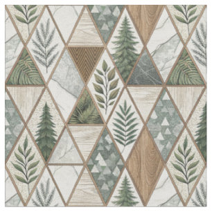 Geometrisch bos grenen & marmeren blad tegelpatroo stof
