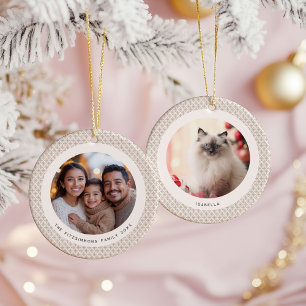 Geometrisch bruin en wit Scandinavisch 2 foto's Keramisch Ornament