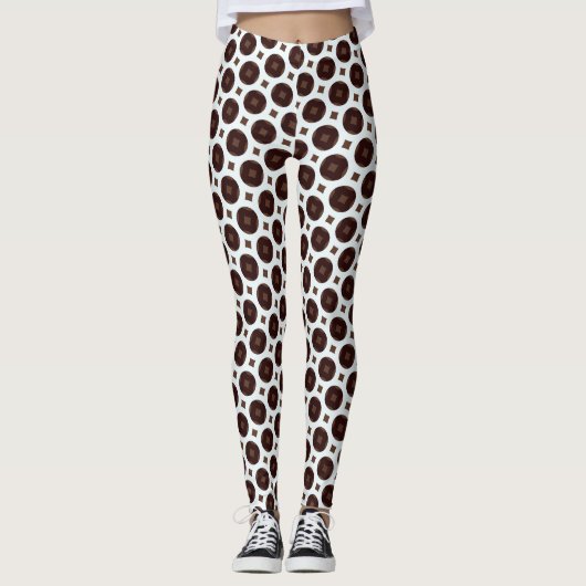 geometrisch bruin patroon met retro cirkels leggings (Voorkant)