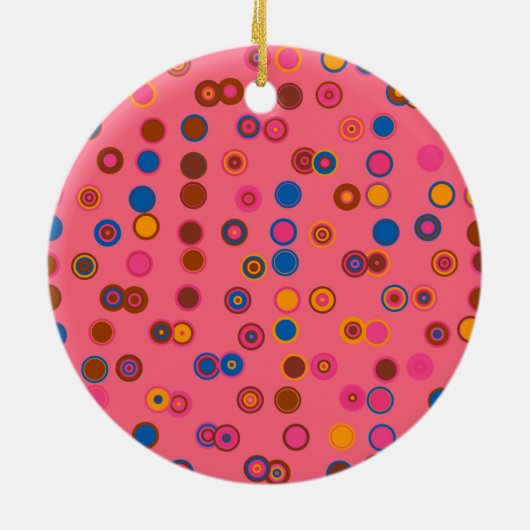 Geometrisch cirkelpatroon koraalroze bubblegum keramisch ornament (Achterkant)
