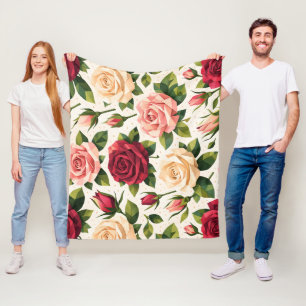Geometrisch Cute Roos Patroon Roze Rood Perzik Blo Fleece Deken