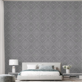 Geometrisch Diamantpatroon Grijs Zwart-Wit Behang