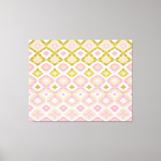 Geometrisch diamantpatroon in roze en olijfgroen canvas afdruk (Voorkant)