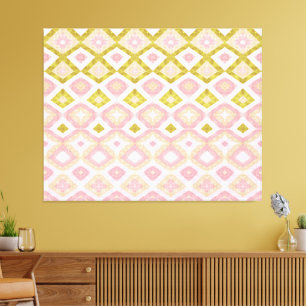 Geometrisch diamantpatroon in roze en olijfgroen canvas afdruk