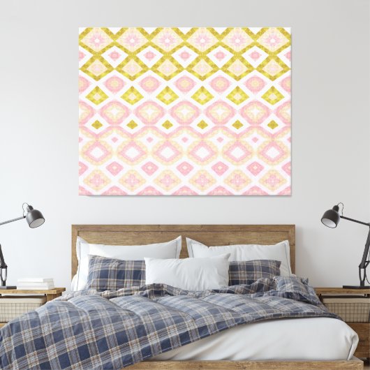 Geometrisch diamantpatroon in roze en olijfgroen canvas afdruk (Insitu (Slaapkamer))