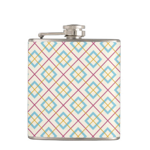 Geometrisch diamantpatroon pastelroze en blauw heupfles