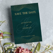 Geometrisch donkergroen goud monogram Save The Dat Save The Date