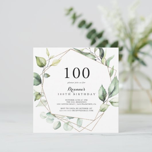 Geometrisch Elegant Goud Groen 100e Verjaardagsfee Kaart (Staand voorkant)