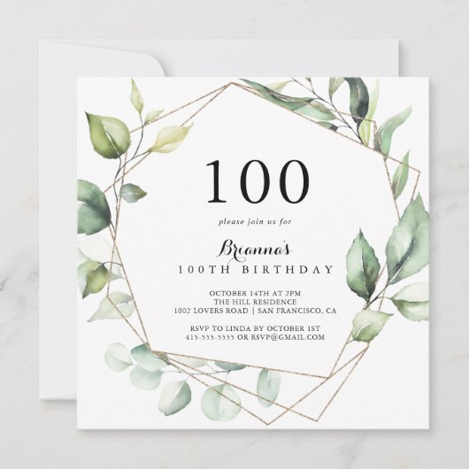 Geometrisch Elegant Goud Groen 100e Verjaardagsfee Kaart (Voorkant)