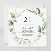 Geometrisch Elegant Goud Groen 21e Verjaardagsfees Kaart (Voorkant)