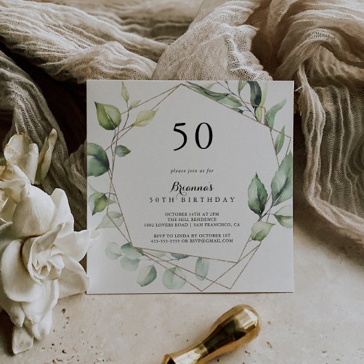Geometrisch Elegant Goud Groen 50ste Verjaardagsfe Kaart