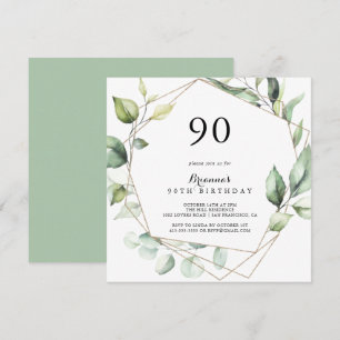 Geometrisch Elegant Goud Groen 90ste Verjaardagsfe Kaart