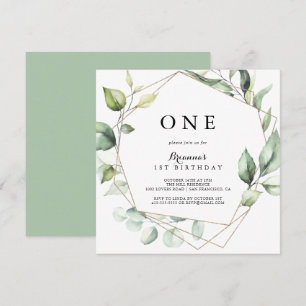 Geometrisch Elegant Goud Groen Eerste Verjaardagsf Kaart