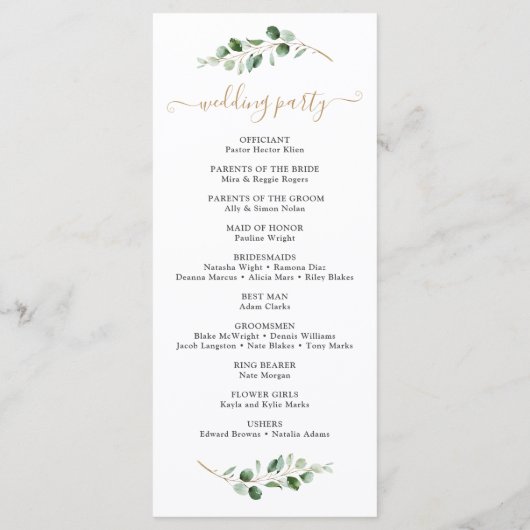 Geometrisch Eucalyptus Greenery Wedding Program Menu (Achterkant)