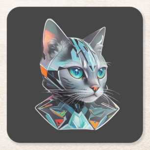 Geometrisch futuristisch kattenontwerp vierkante kartonnen onderzetter