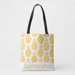 Geometrisch geel ananaspatroon gepersonaliseerd draagtas