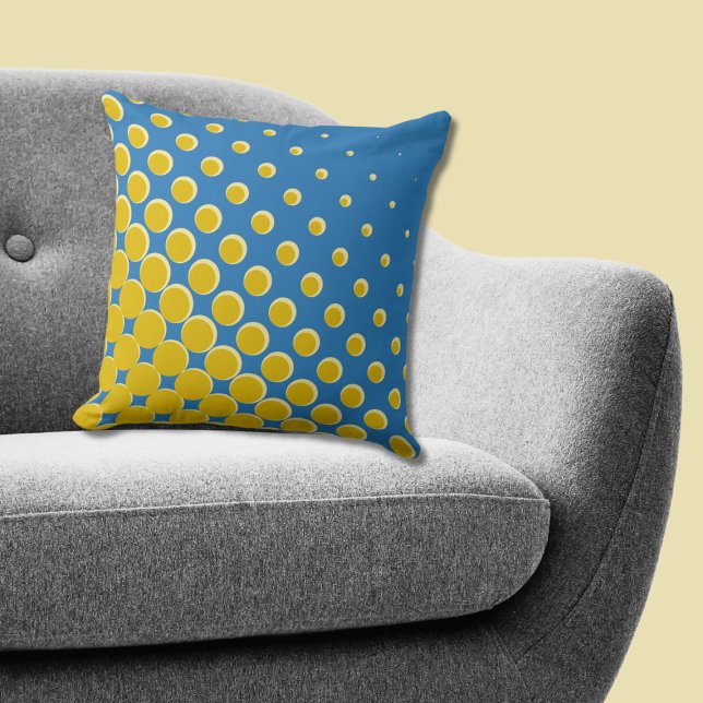 Geometrisch Geel Blauw Halftone Stippen Kussen (Geometric Yellow Blue Halftone Dots Throw Pillow)