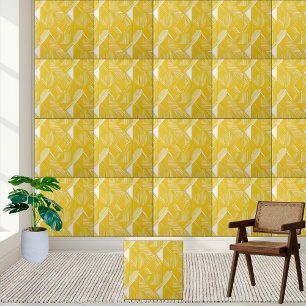 Geometrisch geel en wit lijnpatroon tegeltje