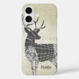 Geometrisch gepersonaliseerd Rustic Deer Abstract iPhone 16 Hoesje