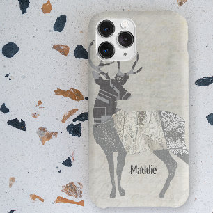 Geometrisch gepersonaliseerd Rustic Deer Abstract iPhone 15 Pro Max Hoesje