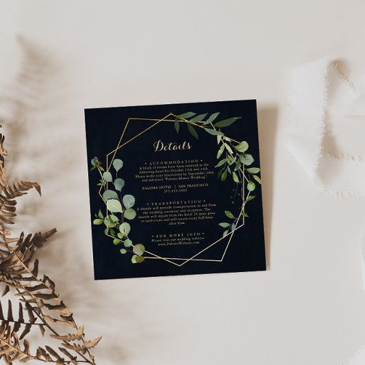 Geometrisch Goud Blauw Groen Bruiloft Details Informatiekaartje