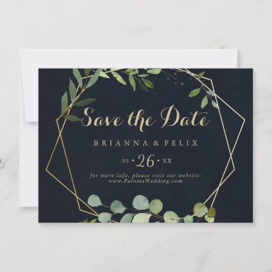 Geometrisch Goud Blauw Groen Horizontaal Huwelijk Save The Date (Voorkant)