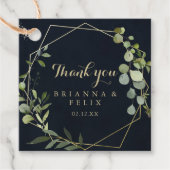 Geometrisch Goud Blauw Groen Kalligrafie Bruiloft Bedankjes Labels (Voorkant)