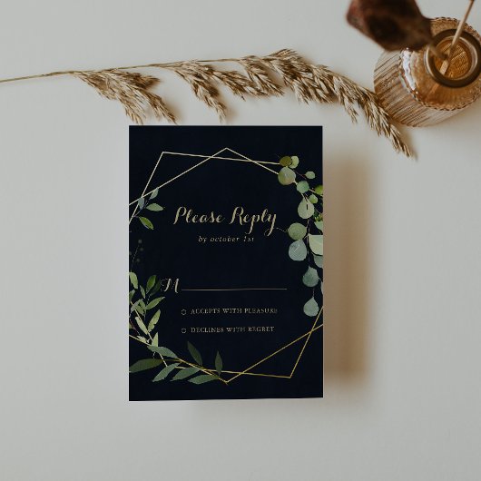 Geometrisch Goud Blauw Groen Kalligrafie RSVP Kaartje