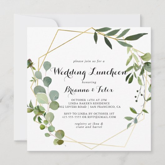 Geometrisch Goud Bruiloft Luncheon Vrijgezellenfee Kaart (Voorkant)