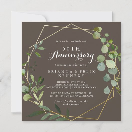 Geometrisch Goud Bruin 50e bruiloft Jubileum Kaart (Voorkant)