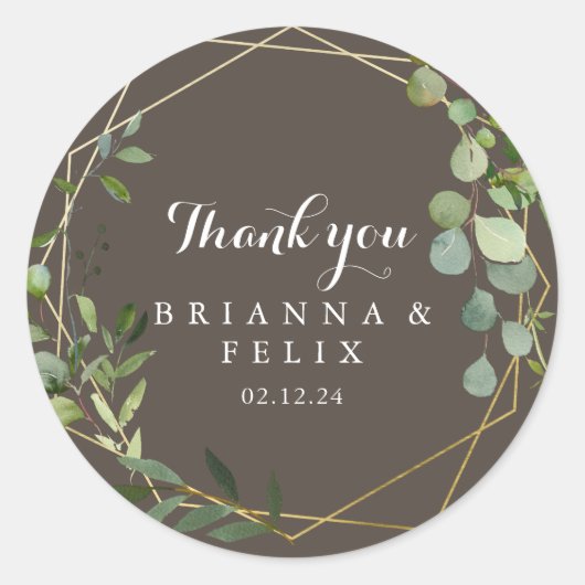 Geometrisch Goud Bruin Dank u Wedding Favoriet Ronde Sticker (Voorkant)