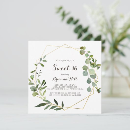 Geometrisch Goud Bruin Sweet 16 Verjaardagsfeest Kaart (Staand voorkant)