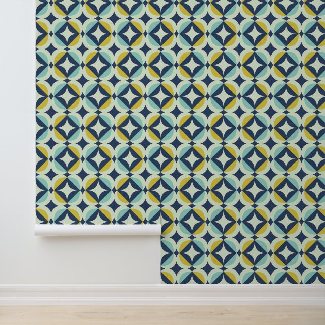Geometrisch goud- en blauw patroon behang (Applicatie)
