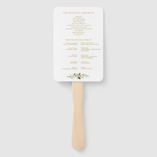 Geometrisch goud en blush bloemenbruiloft programm handwaaier (Achterkant)